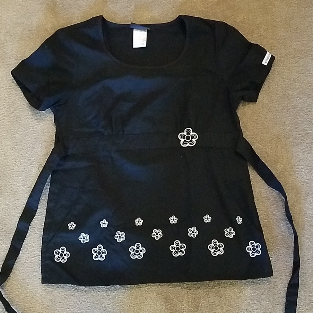 Black Cherokee Tie Behind Scrub Top